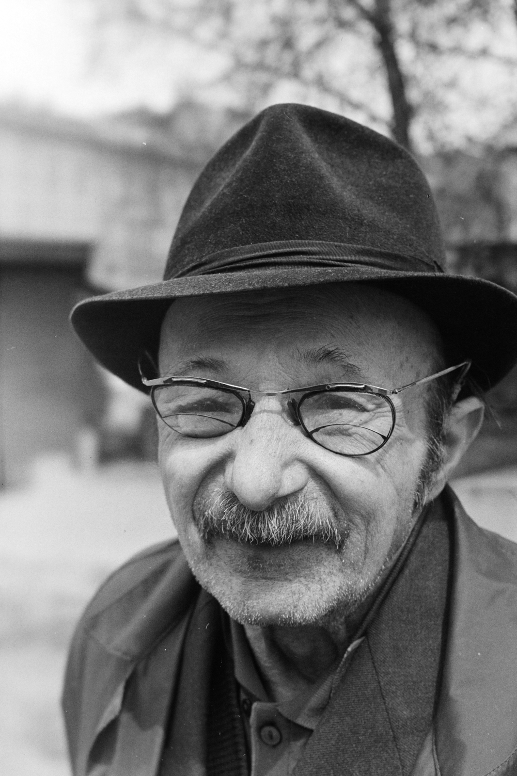 1973, Kereki Sándor, portrait, moustache, glasses, hat, smile, man, Fortepan #205731