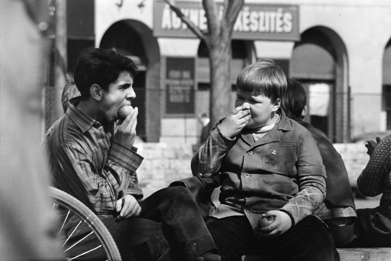 1977, Kereki Sándor, bedsheet, fruit, boys, meal, Fortepan #206032