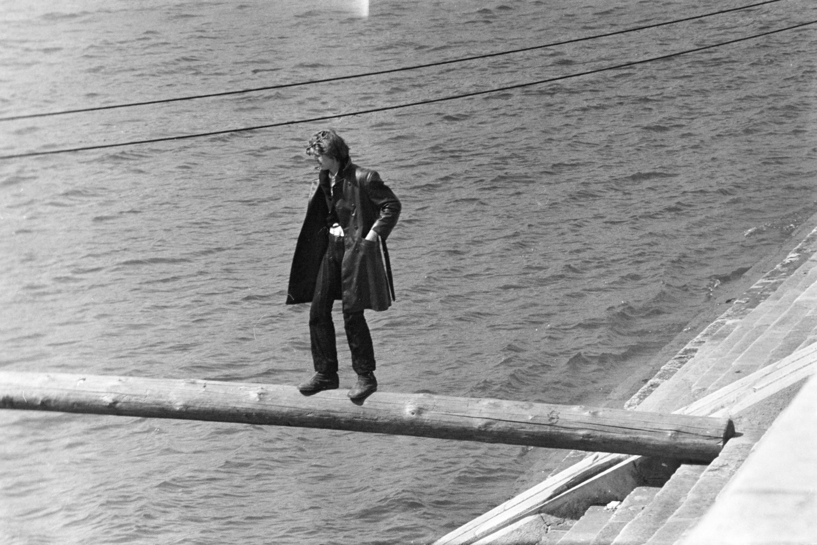 1975, Kereki Sándor, feat, leather jacket, shore, Fortepan #206100