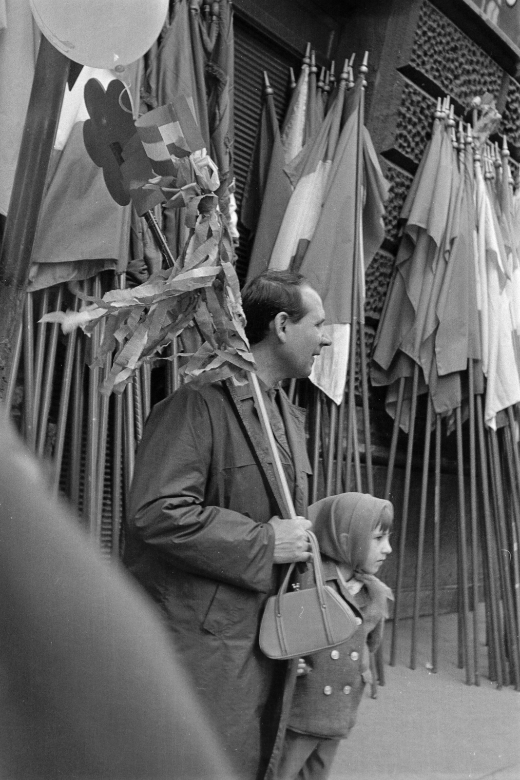 1970, Kereki Sándor, girl, flag, maypole, handbag, Fortepan #206214