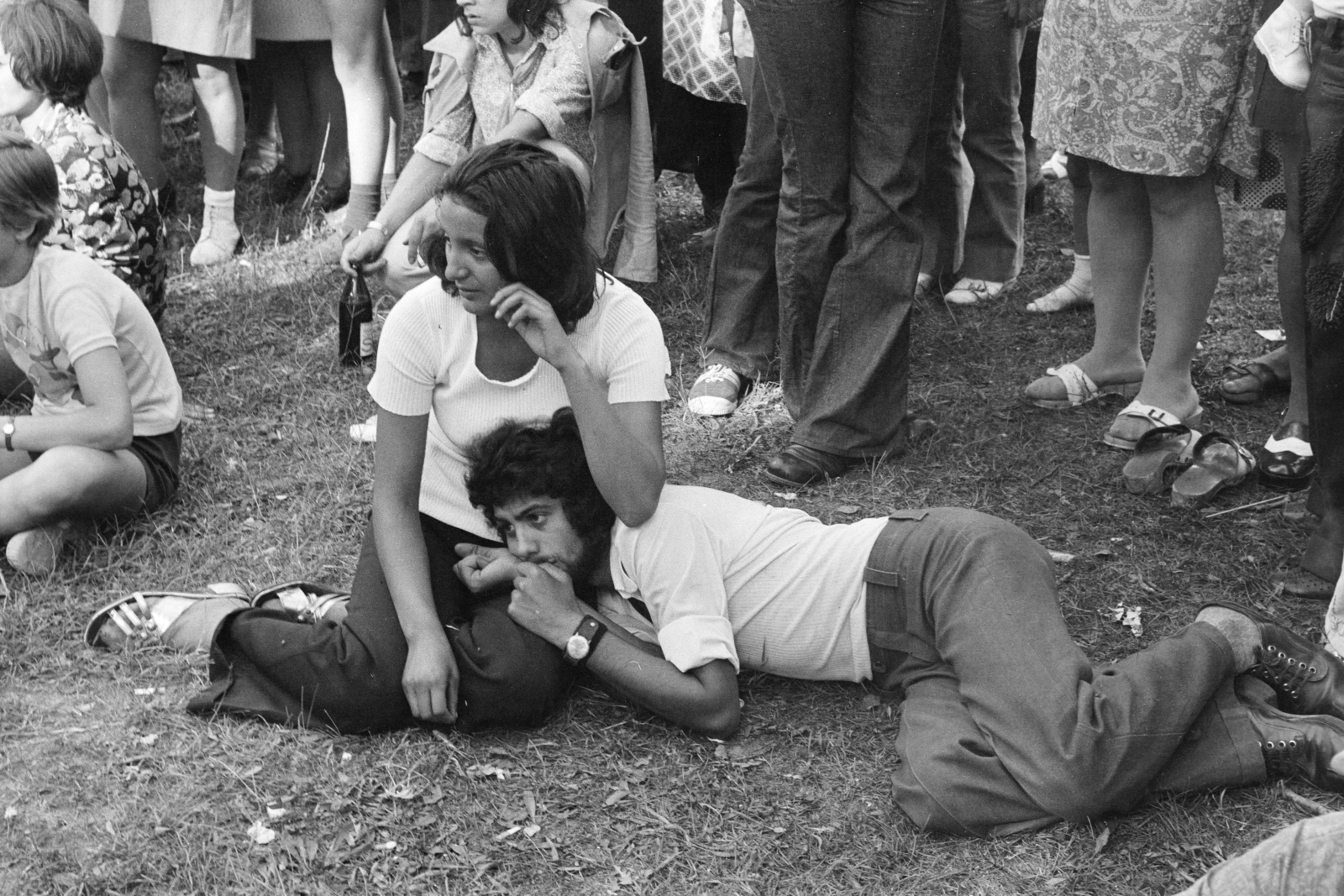 1977, Kereki Sándor, man and woman, lie in the grass, youth, Fortepan #206536