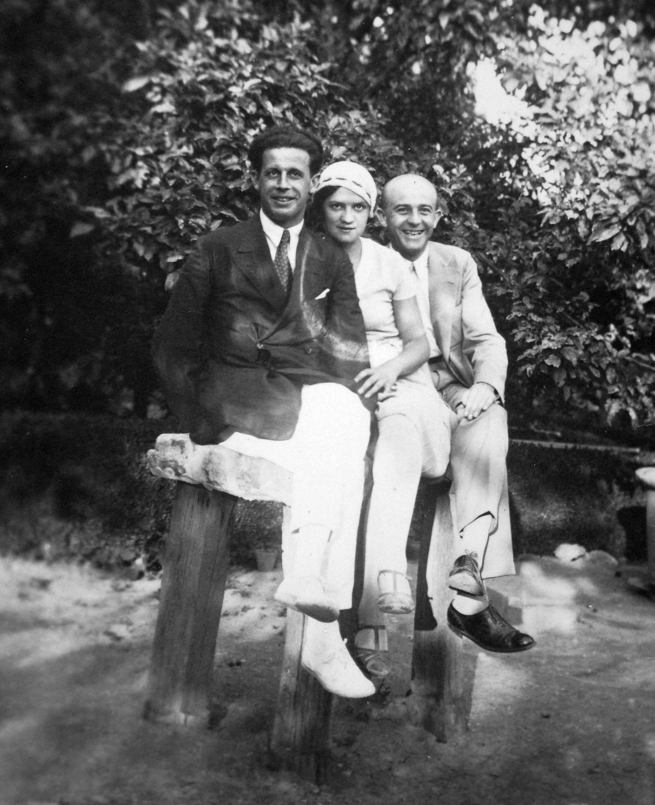 1936, Fortepan, kalap, csoportkép, férfiak, hölgy, nyári ruha, hárman, Fortepan #20726
