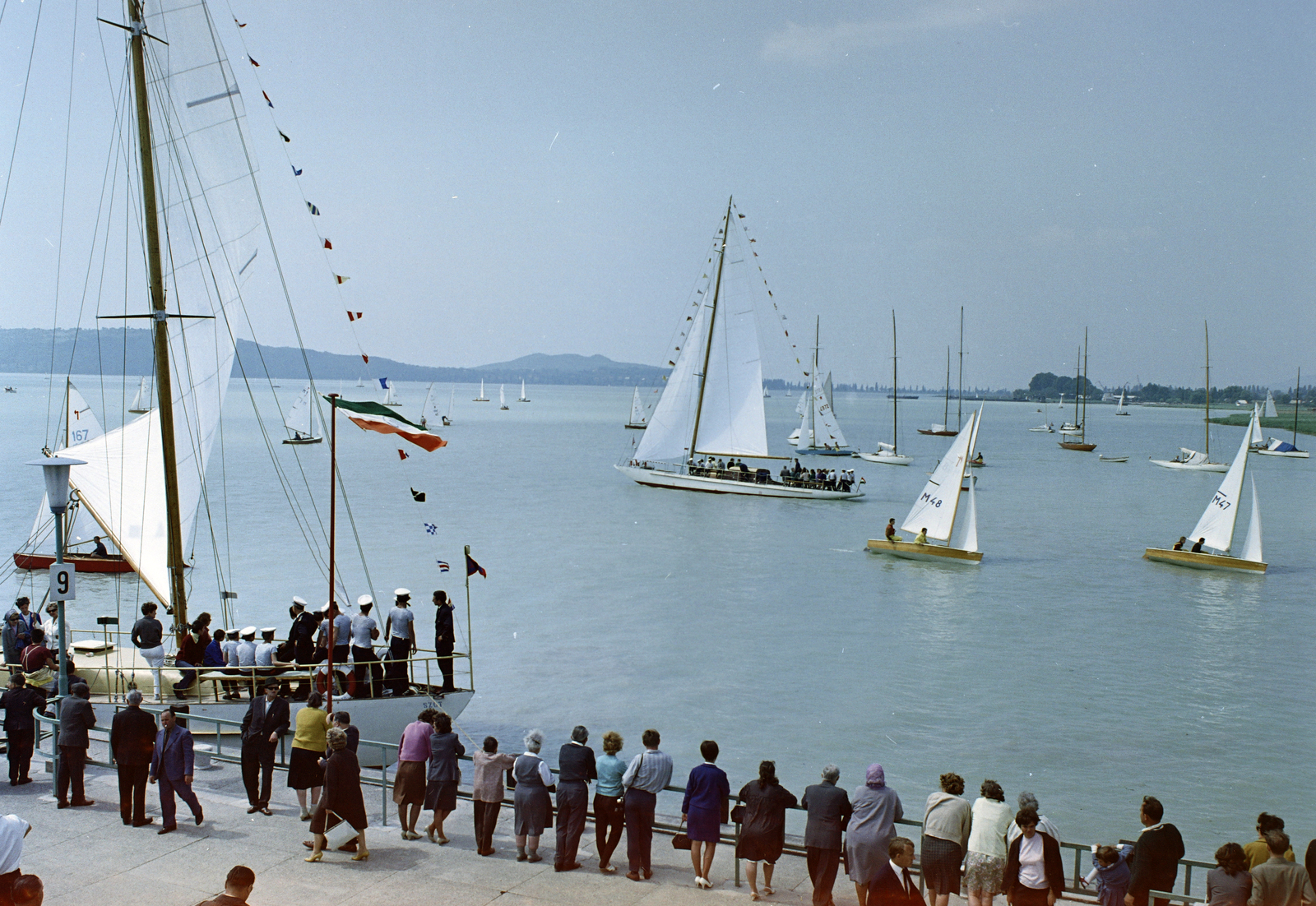 Hungary, Balatonfüred, kikötő., 1967, FŐFOTÓ, sailboat, colorful, Lake Balaton, Fortepan #207616
