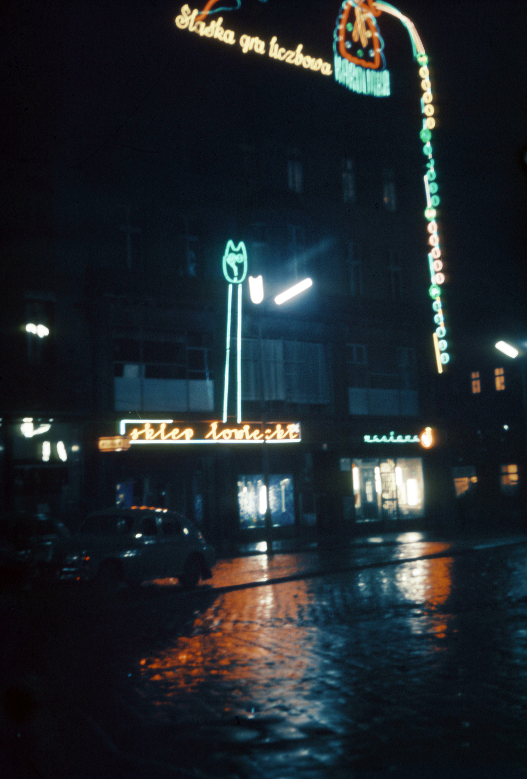 Lengyelország, 1955, Danassy Károly, színes, neon felirat, Fortepan #210282