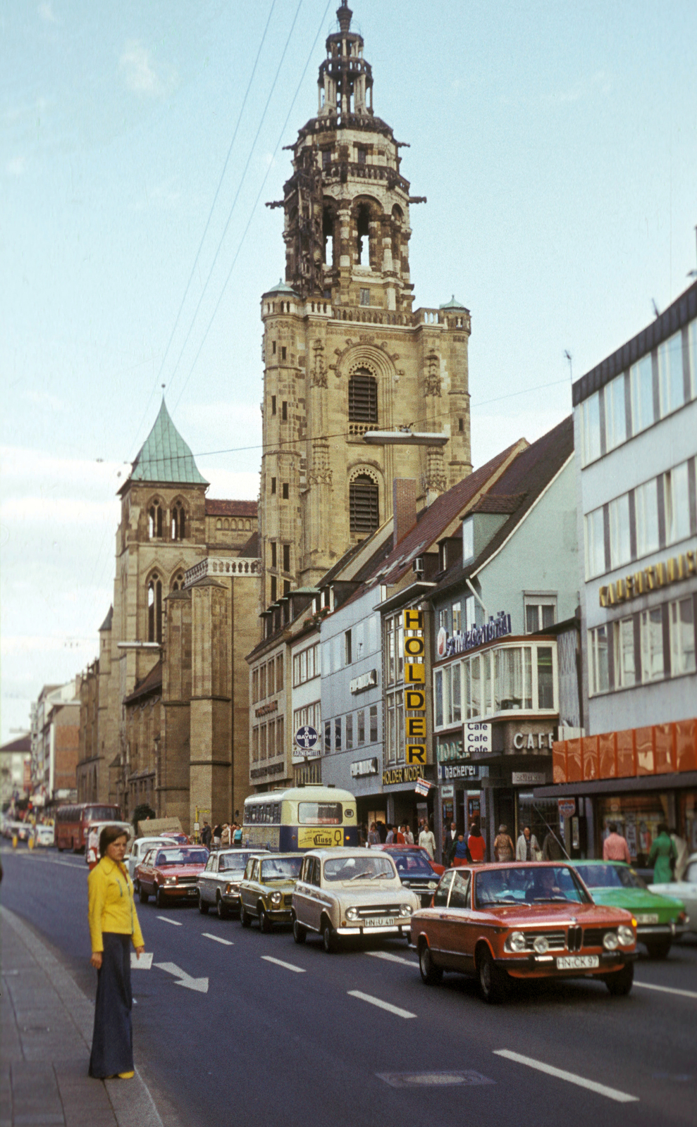 Németország, Heilbronn, Kaiserstrasse, szemben a Kilianskirche (Kilian-templom), 1972, Fürdőigazgatóság, Fortepan #210375