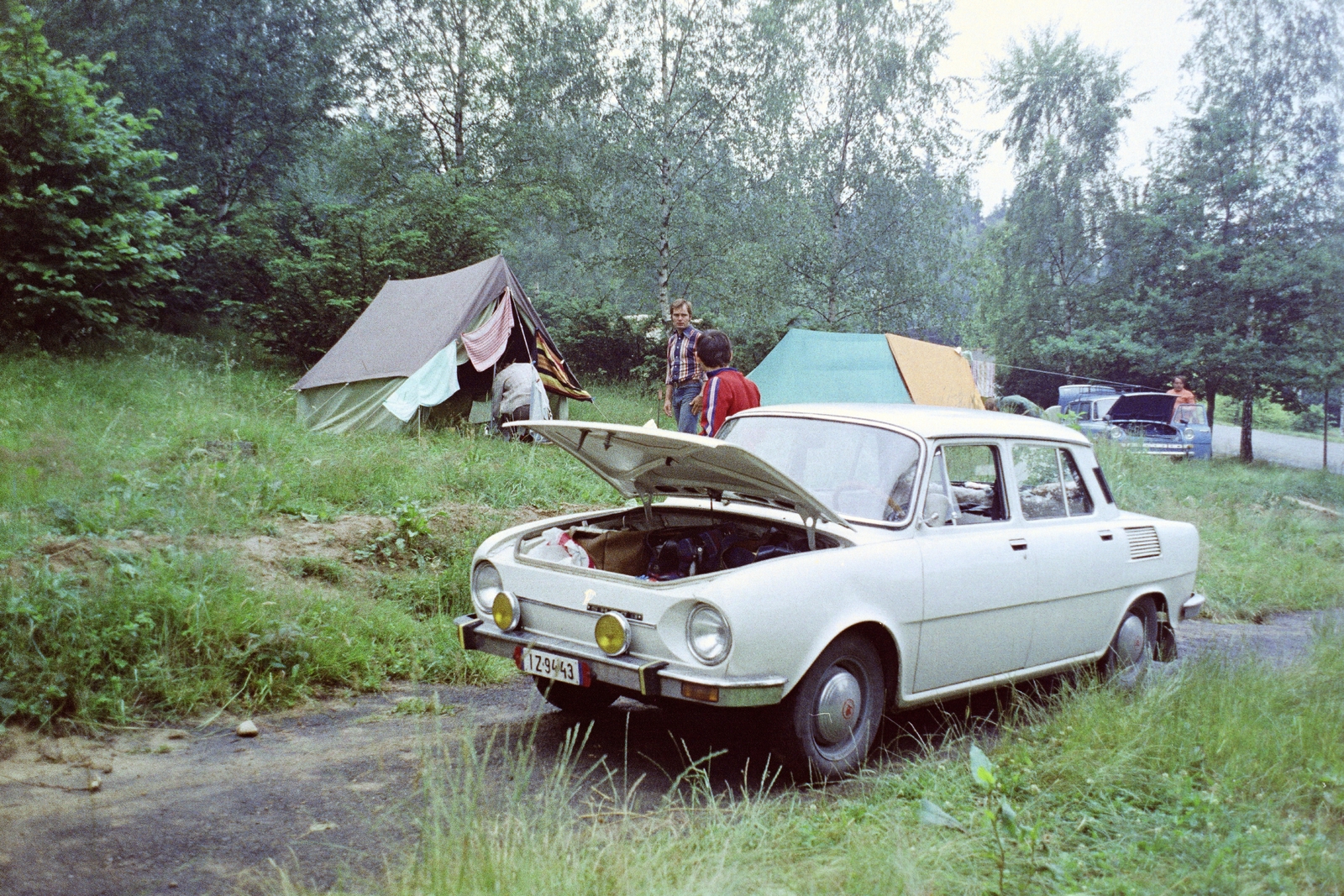 1979, Jakab Antal, colorful, Skoda-brand, tent, number plate, Fortepan #210777