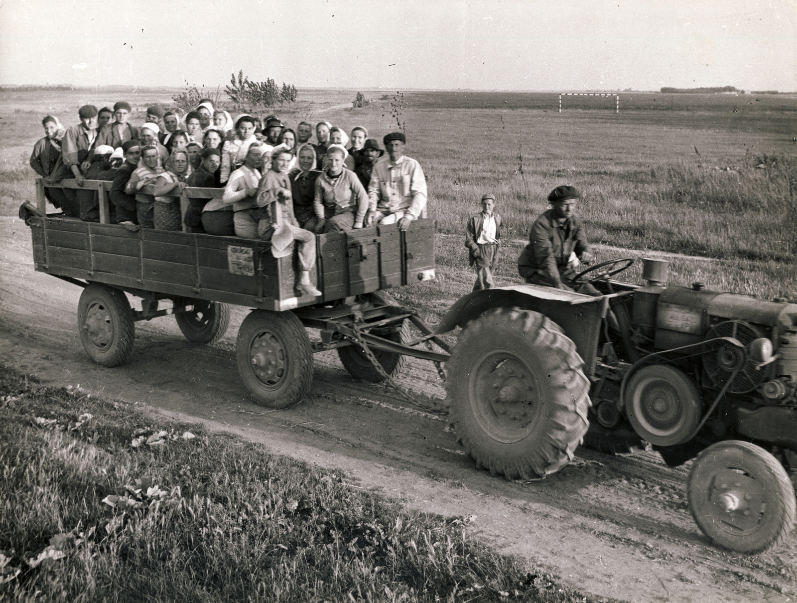 1951, Rózsa László, traktor, utánfutó, munkás, munkásnő, Fortepan #211073