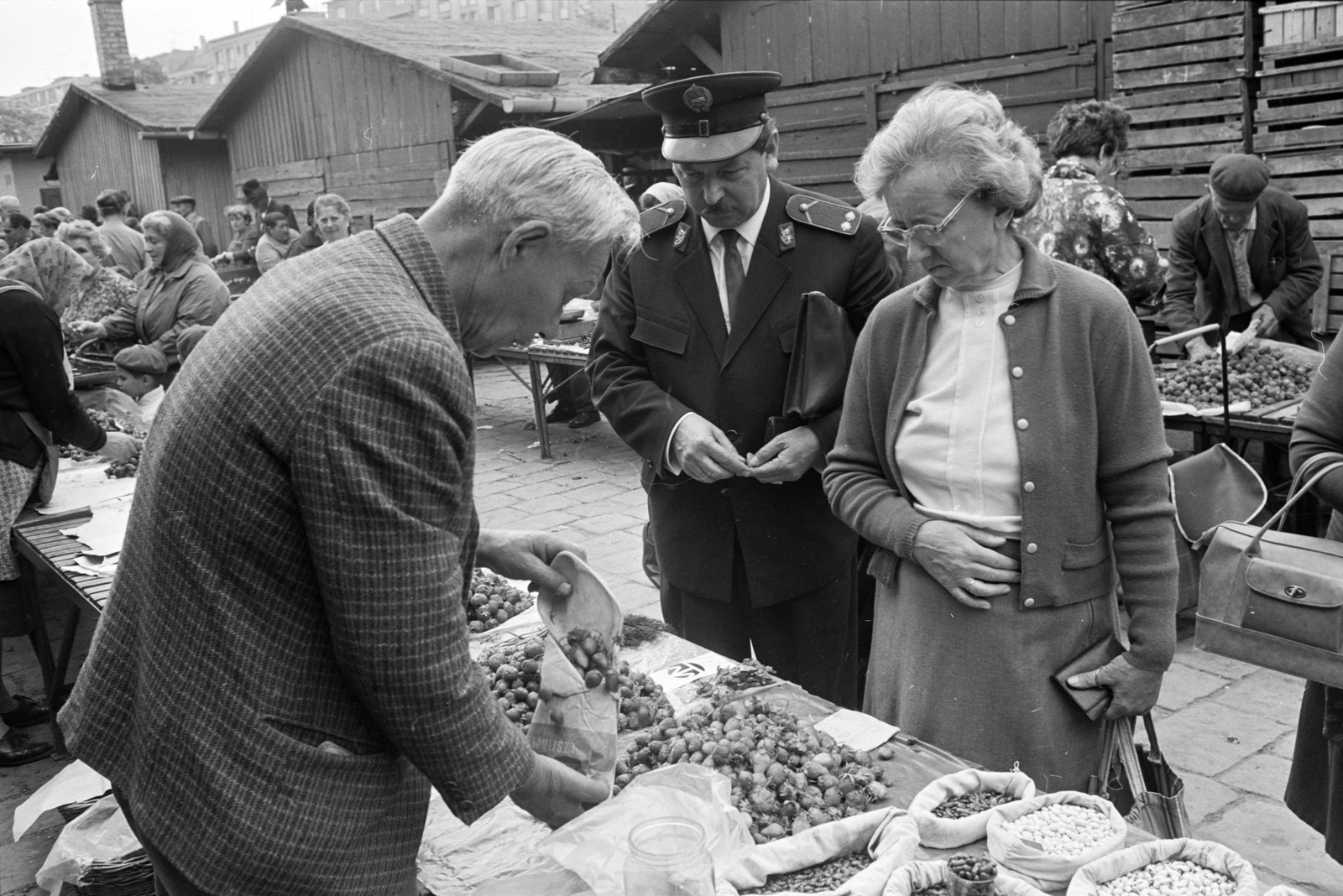 Hungary, Budapest XI., Fehérvári úti piac. Háttérben az Október huszonharmadika (Schönherz Zoltán) utca házsora látszik., 1966, ETH Zürich, Budapest, Fortepan #211230