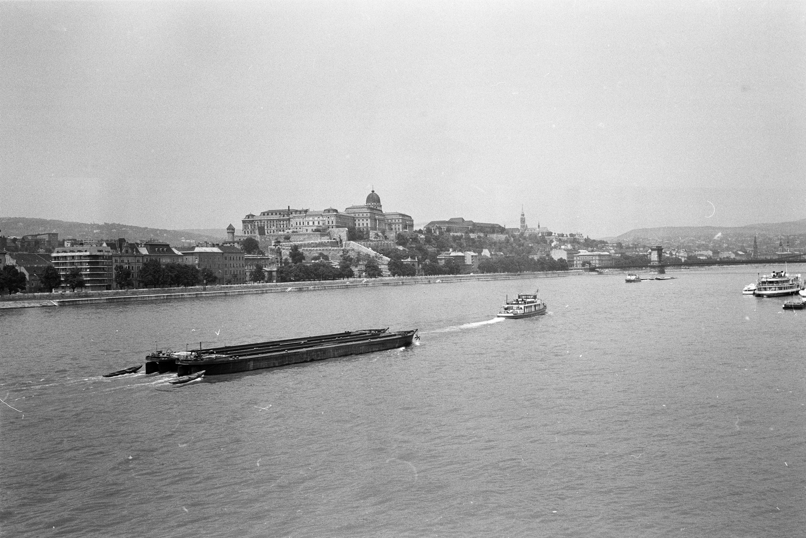 Hungary, Budapest I., látkép az Erzsébet hídról a budai Vár és a Széchenyi Lánchíd felé., 1966, ETH Zürich, Budapest, Fortepan #211237