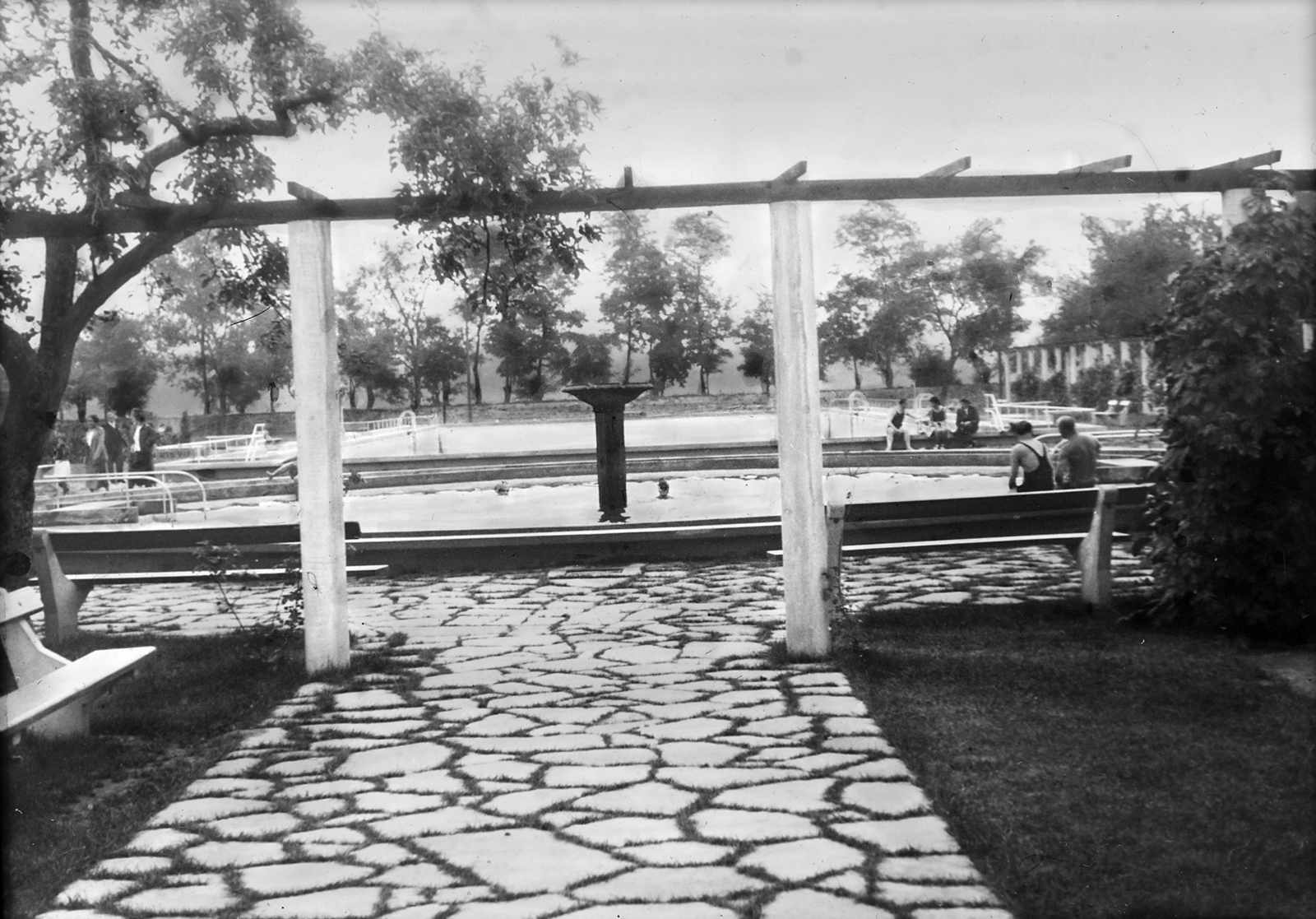 Magyarország, Budapest III., Pünkösdfürdői strand., 1935, ETH Zürich, Budapest, szökőkút, Fortepan #211401