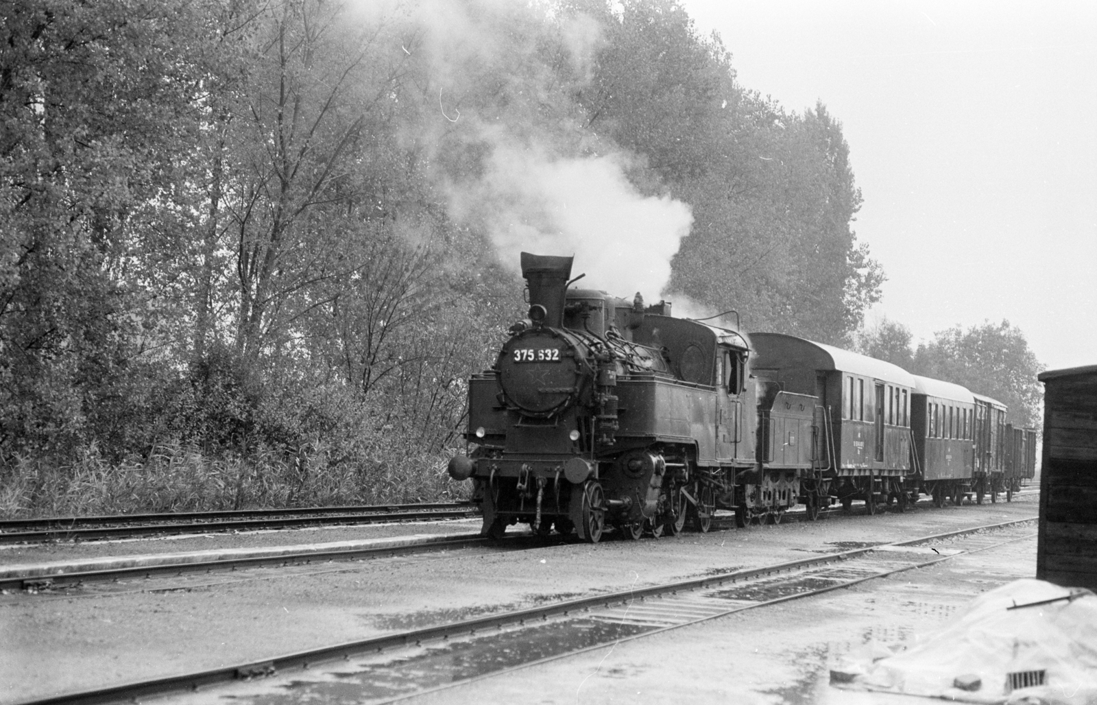 Hungary, Debrecen, Nagymacs (egykor önálló, ma a város része), Macs vasútállomás., 1983, ETH Zürich, steam locomotive, MÁV Class 375, Fortepan #211488