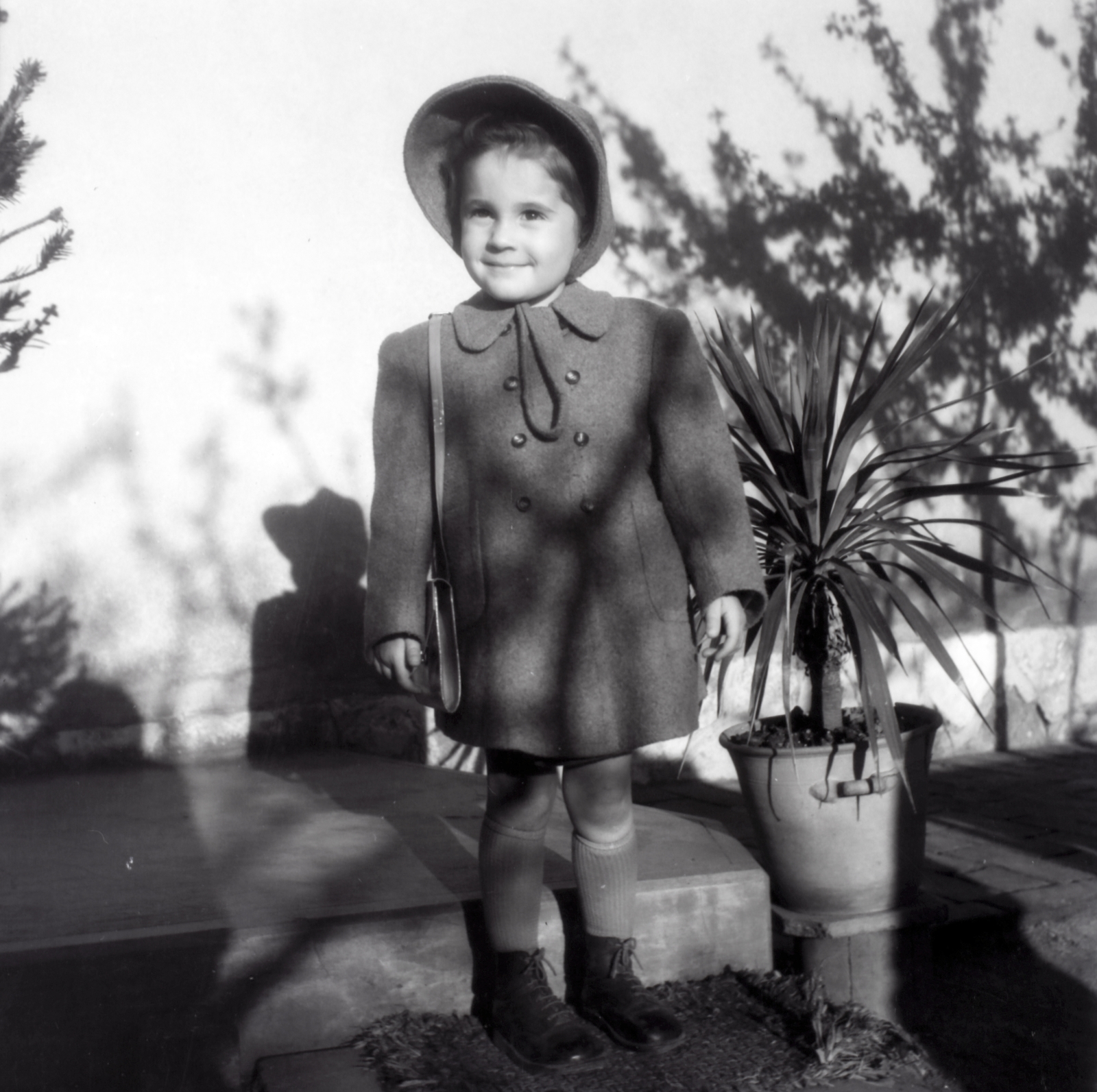 1946, Szabó Krisztina, portrait, hat, girl, kid, coat, photo aspect ratio: square, Fortepan #211546