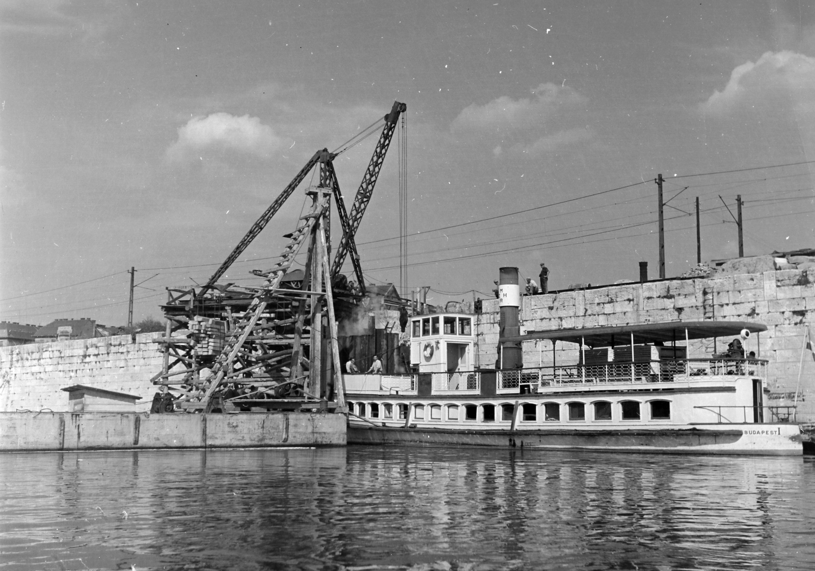 1954, UVATERV, crane, steamboat, Fortepan #211911