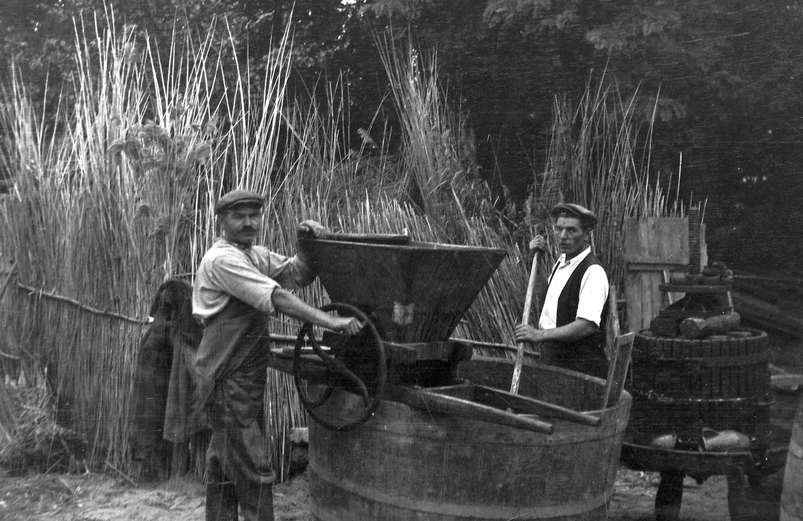1930, Fortepan, harvest, men, work, grinder, double portrait, wine press, Fortepan #21275