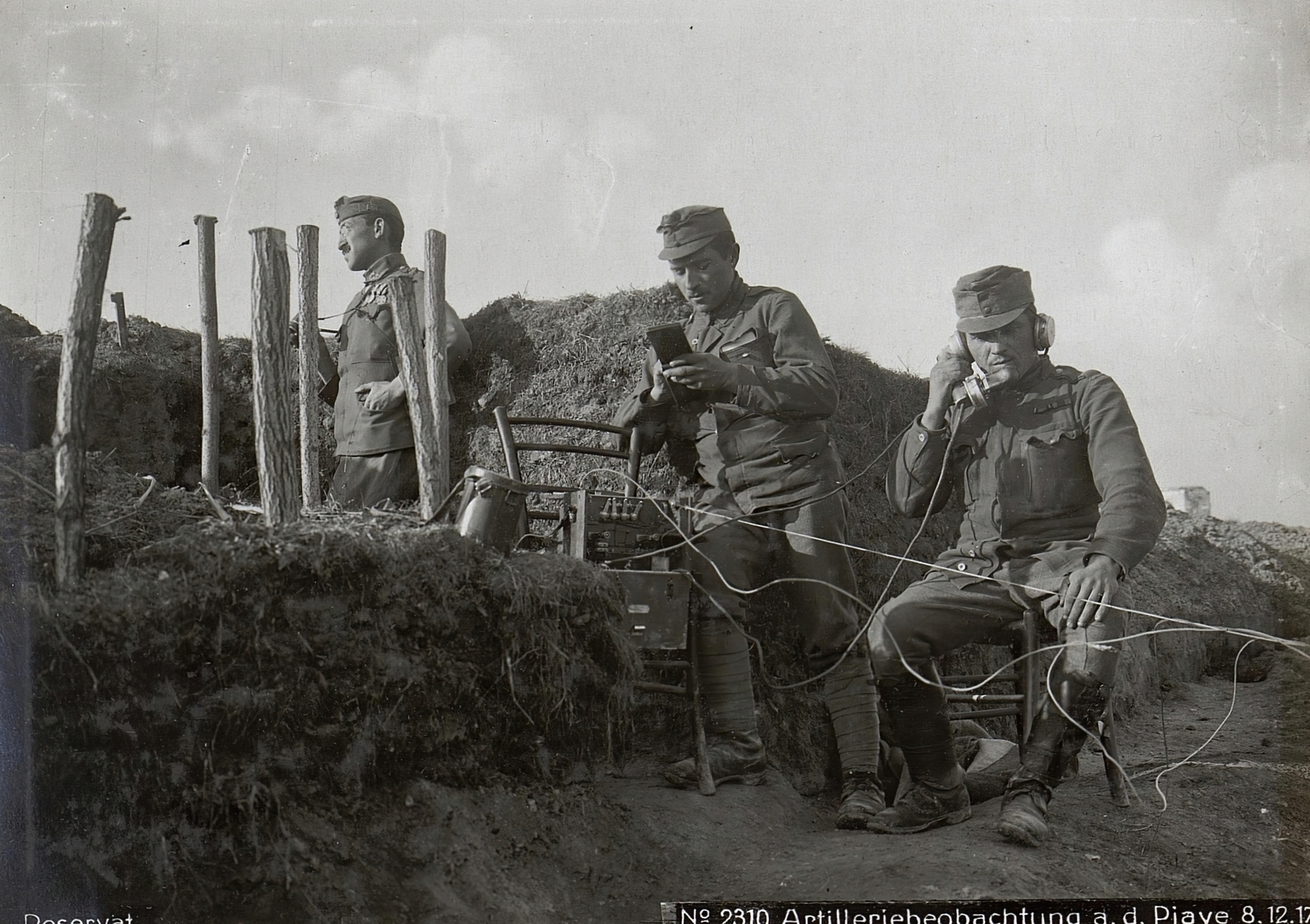 Italy, a Császári és Királyi Hadsereg tűzérségi megfigyelőállása a Piave folyó közelében., 1917, Österreichische Nationalbibliothek, Fortepan #212823