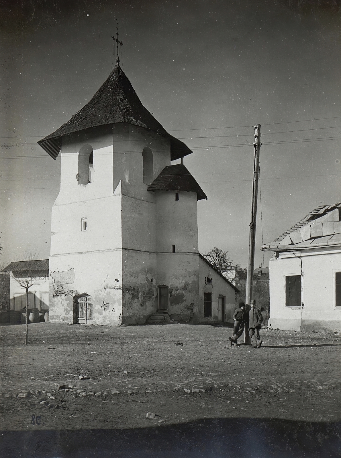 Románia, Radóc, Bogdana kolostor, harangláb., 1917, Österreichische Nationalbibliothek, villanyoszlop, harangláb, Fortepan #212932