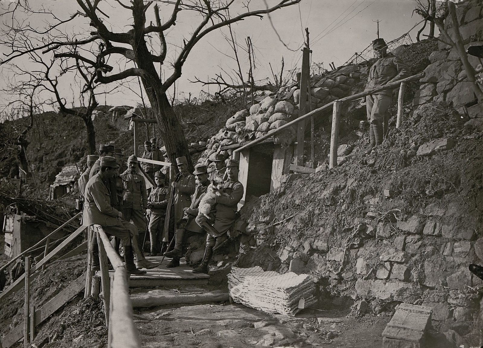 Italy, Gorizia, Piedimonte del Calvario városrész (ekkor Podgora néven önálló), a Császári és Királyi Hadsereg állásai., 1916, Österreichische Nationalbibliothek, stairs, Fortepan #212951