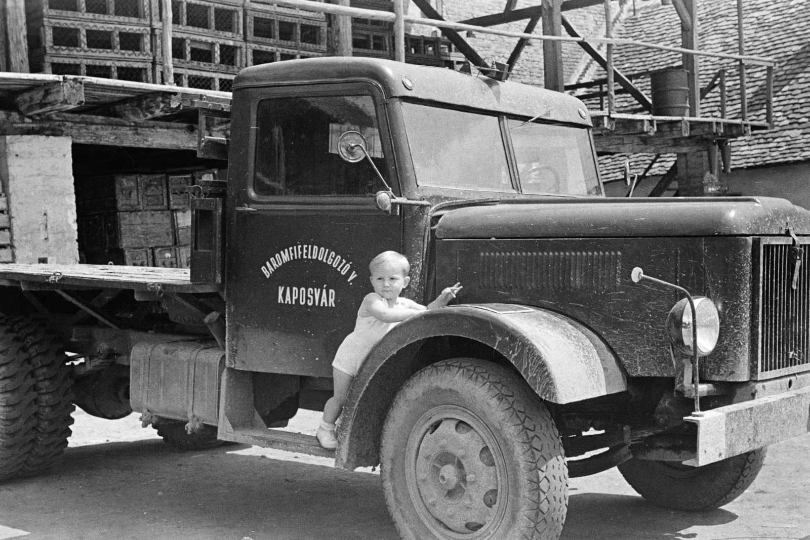 1955, Várkonyi Andrea, commercial vehicle, label, kid, Fortepan #213987