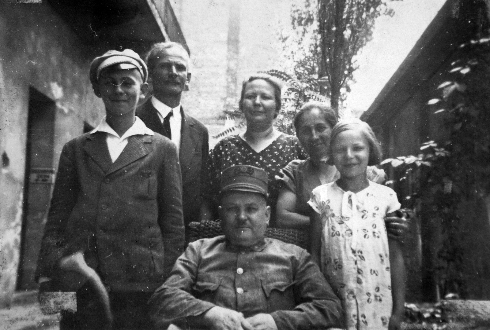 1936, Nagy Csilla, family, uniform, tableau, open-necked shirt, Fortepan #21476