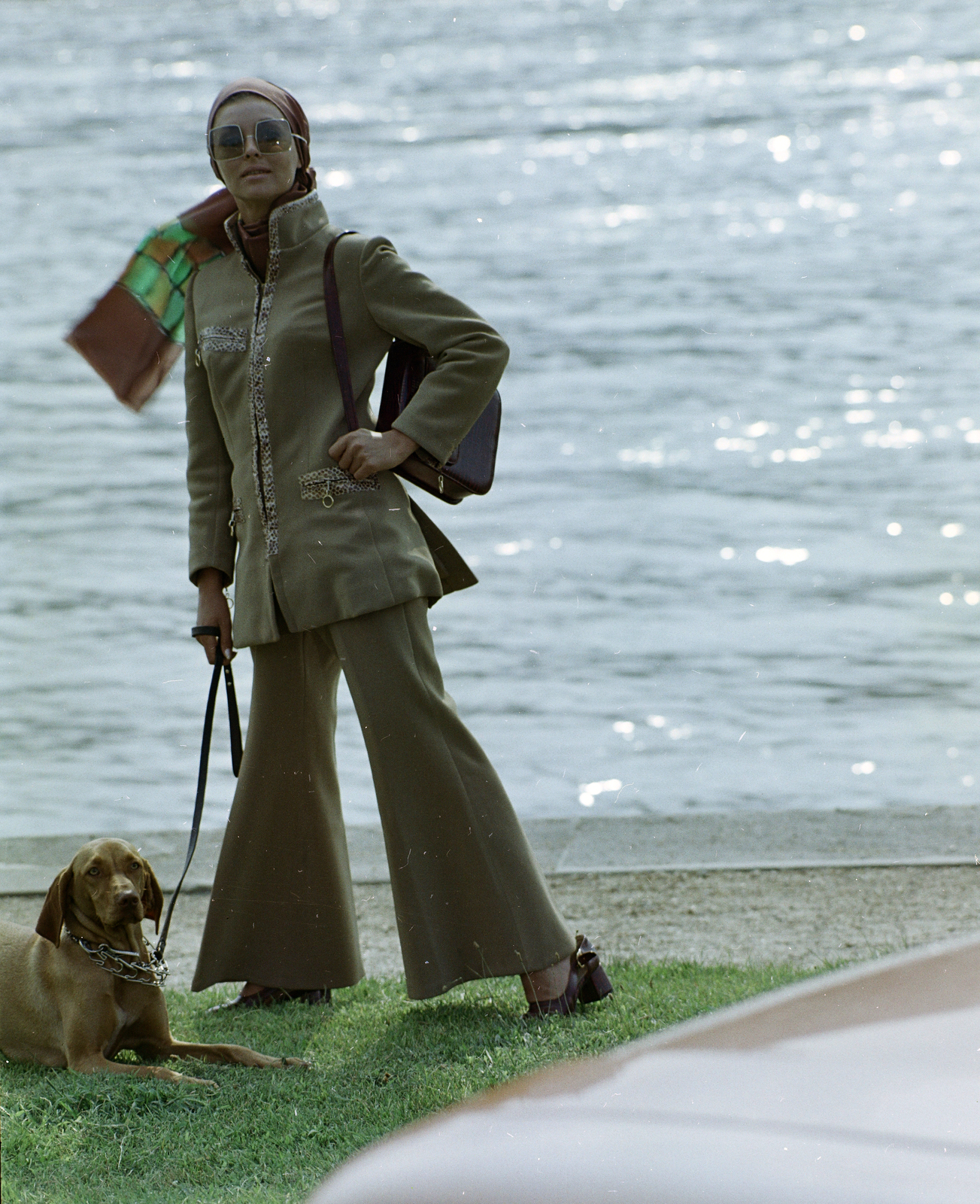 Hungary, Budapest V., pesti alsó rakpart, Takács Zsuzsa manöken., 1970, FŐFOTÓ, dog, Budapest, fashion photo, Fortepan #214876