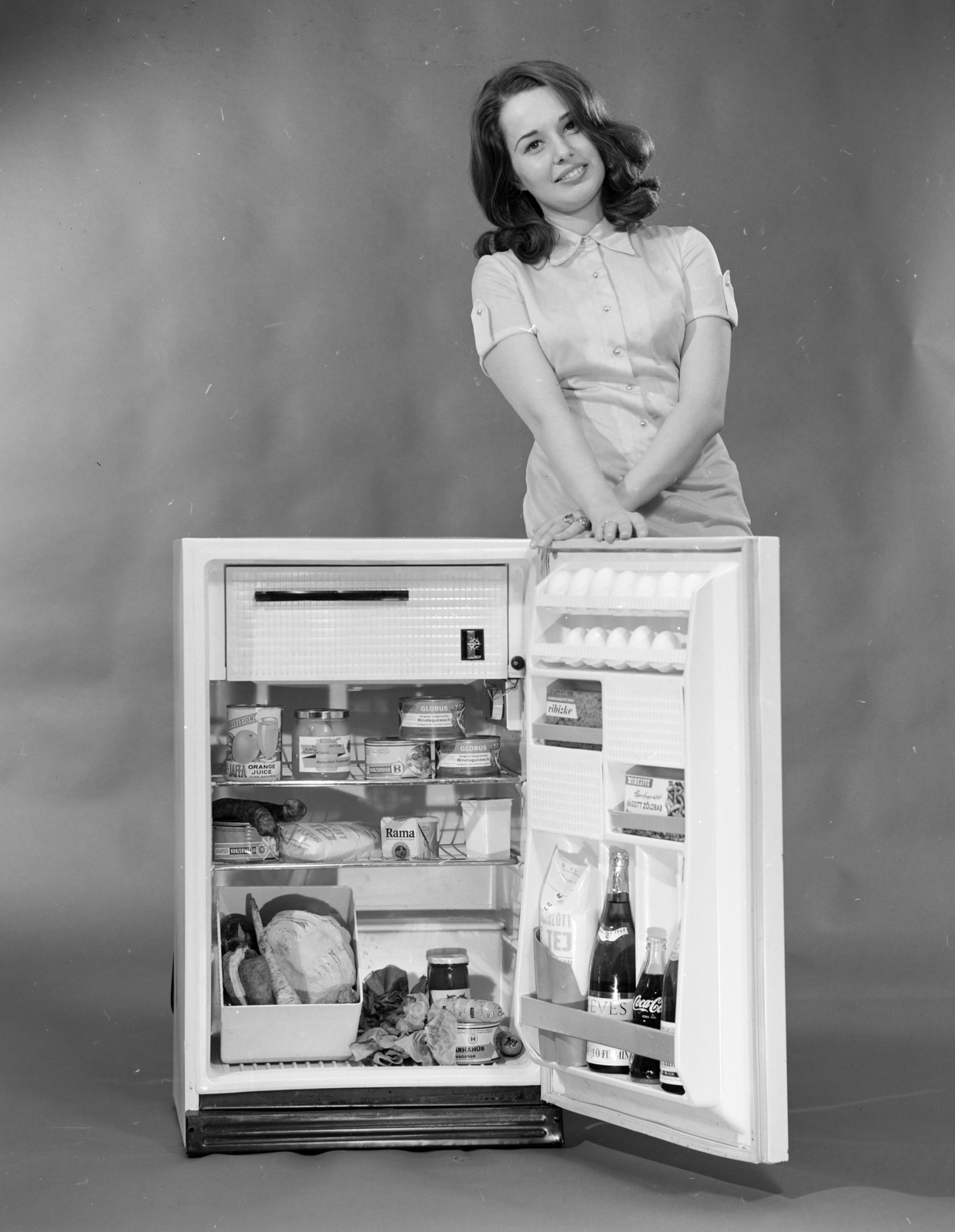 Hungary, a felvétel hűtőszekrény / ételreklámhoz készült. A modell Szuchy Ibolya., 1973, FŐFOTÓ, Fortepan #215688