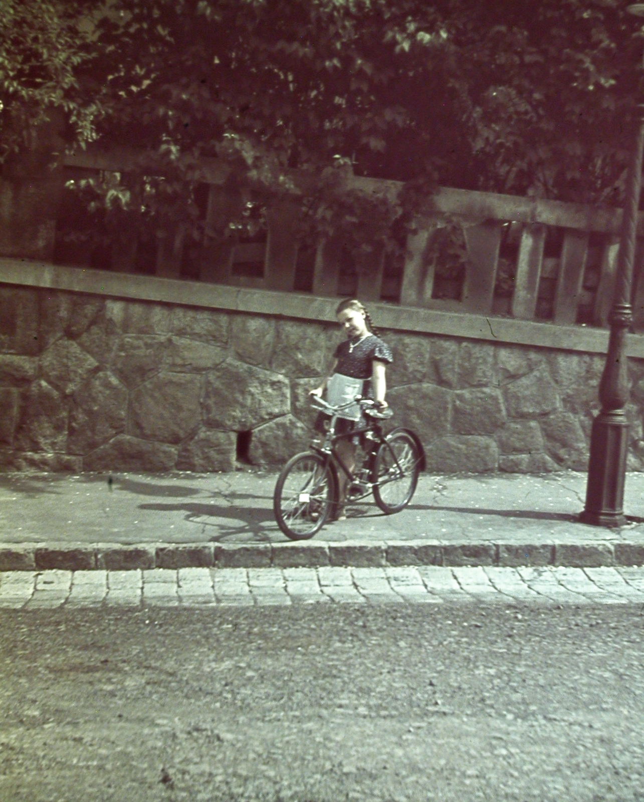 Hungary, Budapest XII., Ráth György utca, a felvétel a Székács utca 8. számú ház keritése előtt készült., 1938, Fortepan, bicycle, colorful, Budapest, Fortepan #21652