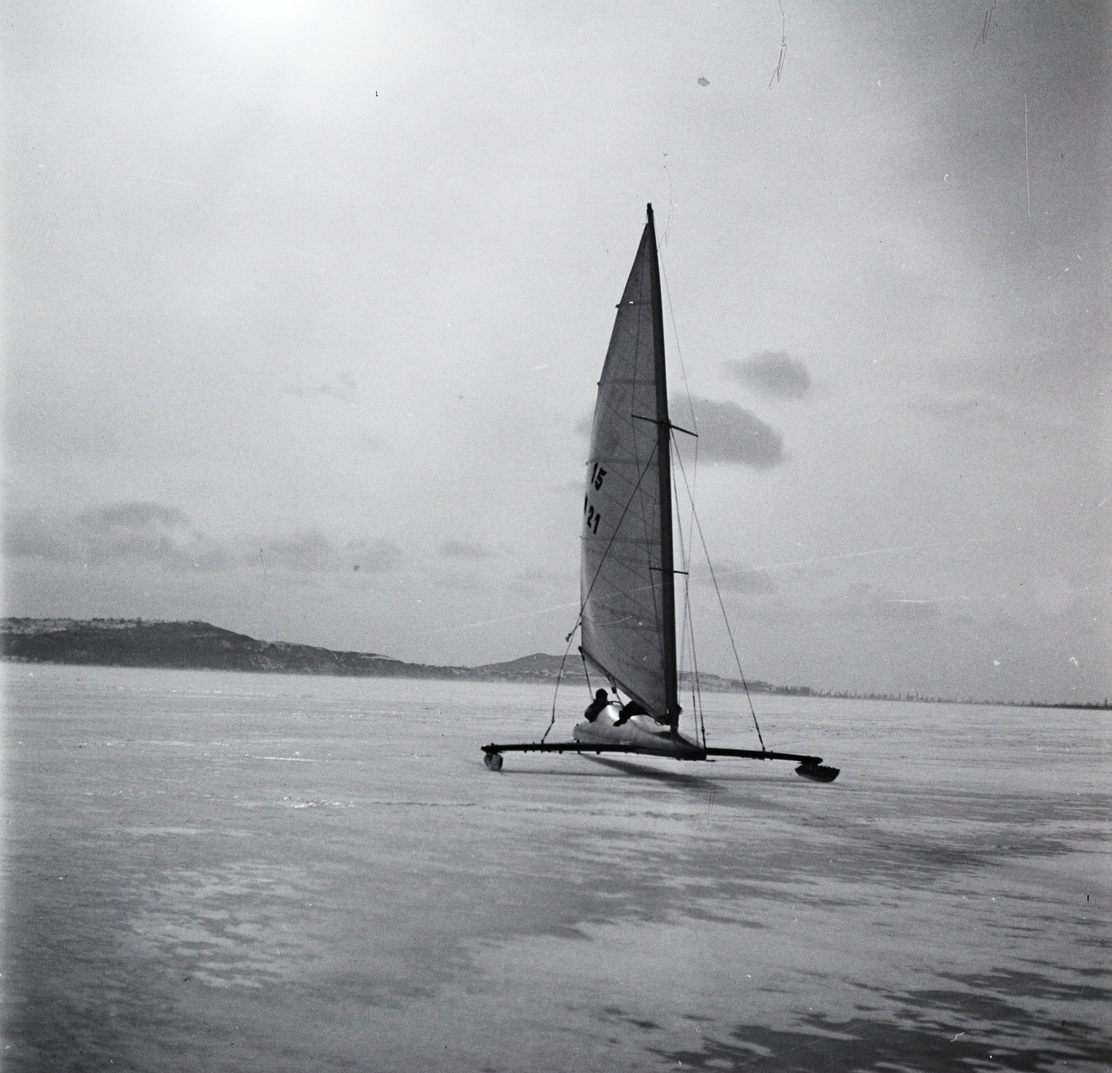 Hungary, Balatonfüred, jégvitorlás., 1956, Kotnyek Antal, sailboat, Fortepan #21721