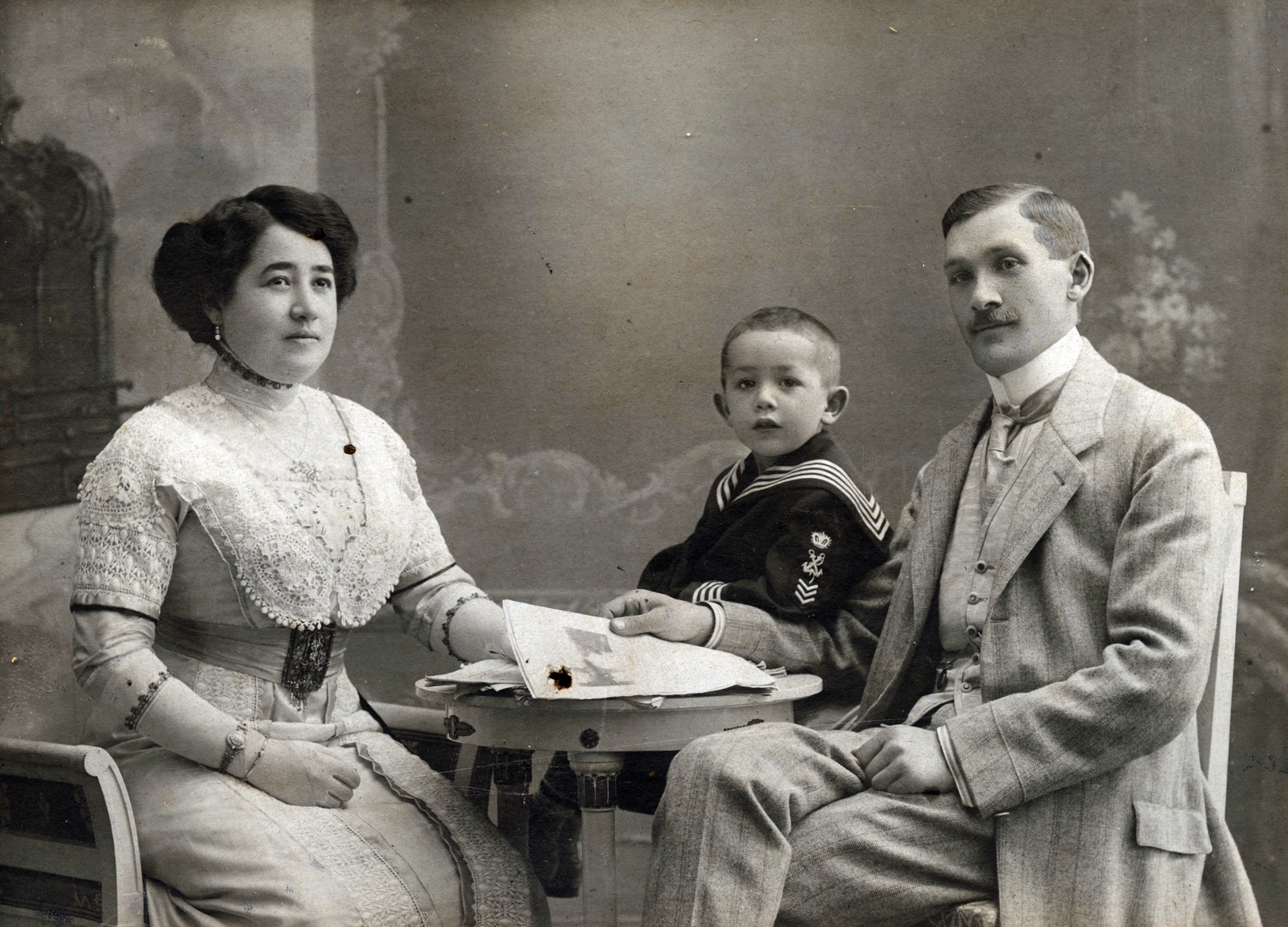 1911, Pártos Paul, family, studio, sailor dress, Fortepan #217371