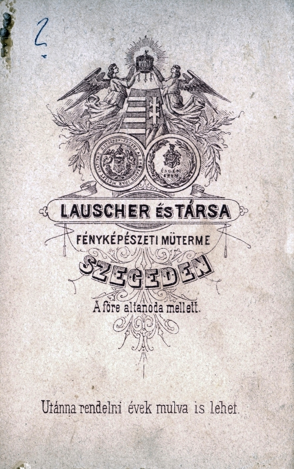 Hungary, Szeged, Lauscher és társa fényképészeti műterme a Főreáltanoda mellett., 1903, Pohl Pálma, studio, verso, photographer, Fortepan #217418