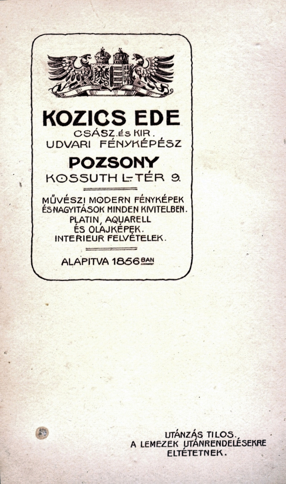 Pozsony, 1900, Pohl Pálma, hátlap, fényképész, műterem, Fortepan #217421