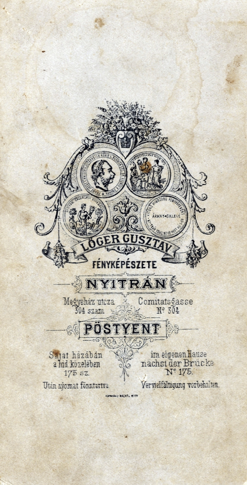 Nitra, 1901, Csuthy András, verso, photographer, studio, Fortepan #217598