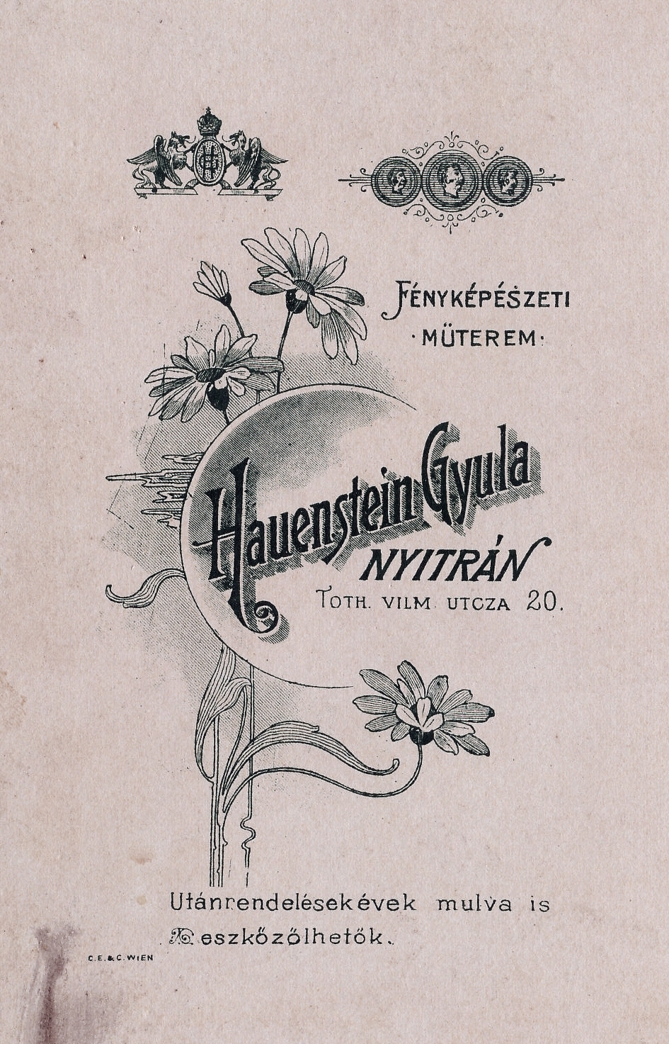 Nitra, 1901, Csuthy András, verso, photographer, studio, Fortepan #217599