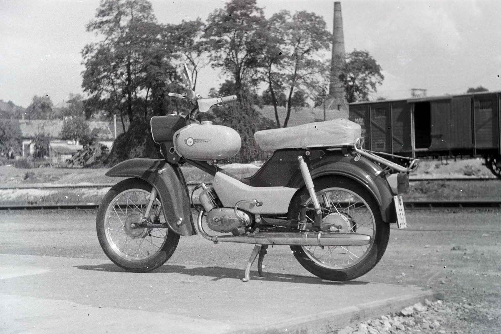 1969, Almássy László, Simson-brand, chimney, coach, motorcycle, number plate, Fortepan #217976