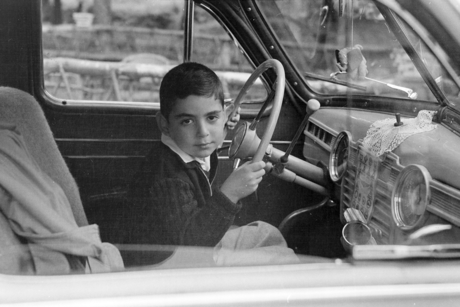 1955, BL, boy, steering wheel, Fortepan #218179