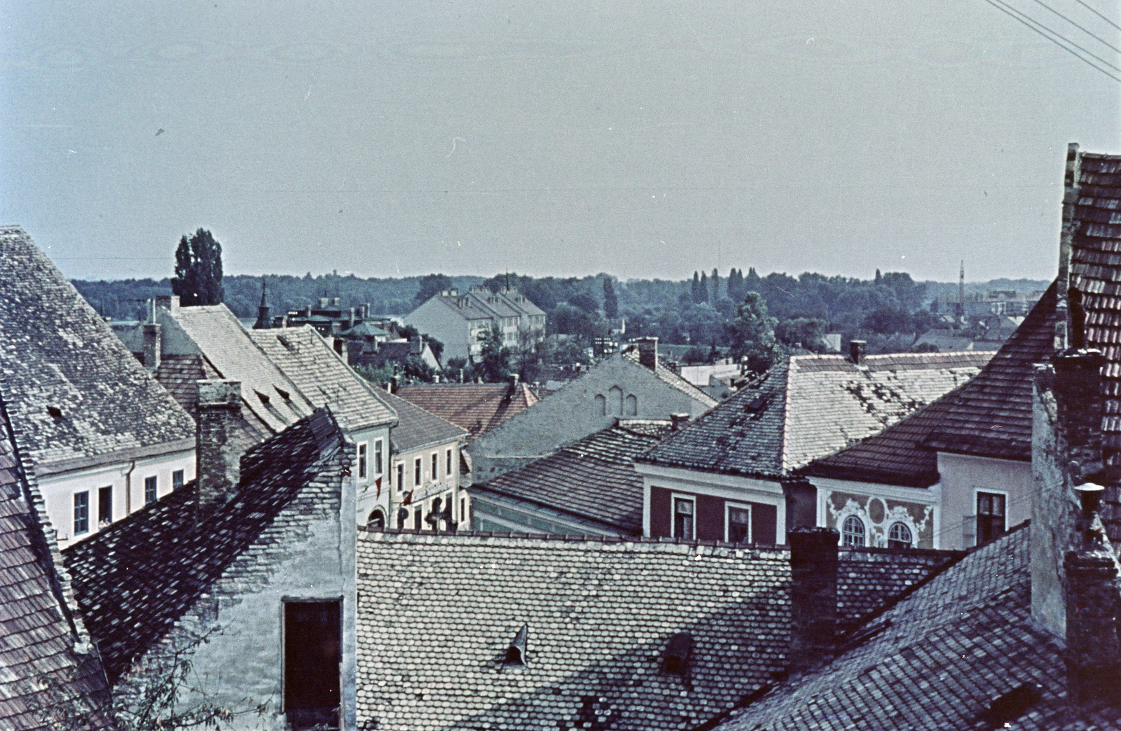 Hungary, Szentendre, kilátás a Várdombról a Fő (Marx) tér és a Dumtsa Jenő utca felé., 1954, BL, colorful, roof, Fortepan #218352