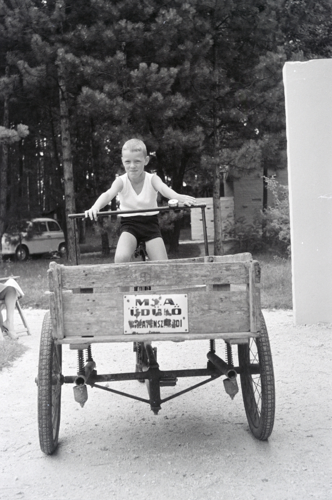 Hungary,Lake Balaton, Siófok, Szabadifürdő, Kodály Zoltán utca 1-3., MTA üdülő., 1966, Burszán Sándor, tricycle, Fortepan #218415