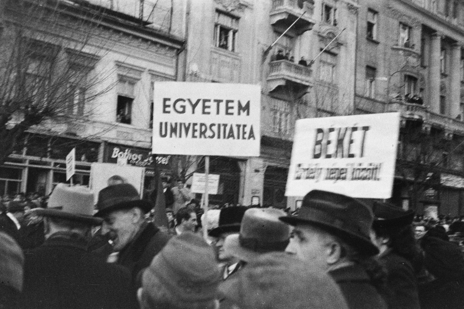 Romania,Transylvania, Cluj-Napoca, Fő tér., 1945, Dőri András, banner, strike, Fortepan #218546