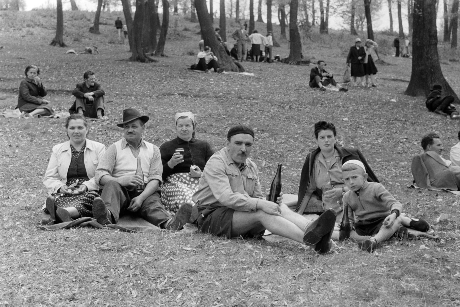 Románia,Erdély, Kolozsvár, majális a Romulus Vuia Nemzeti Néprajzi Park területén., 1961, Dőri András, pihenés, Majális, pléd, italozás, Fortepan #218708