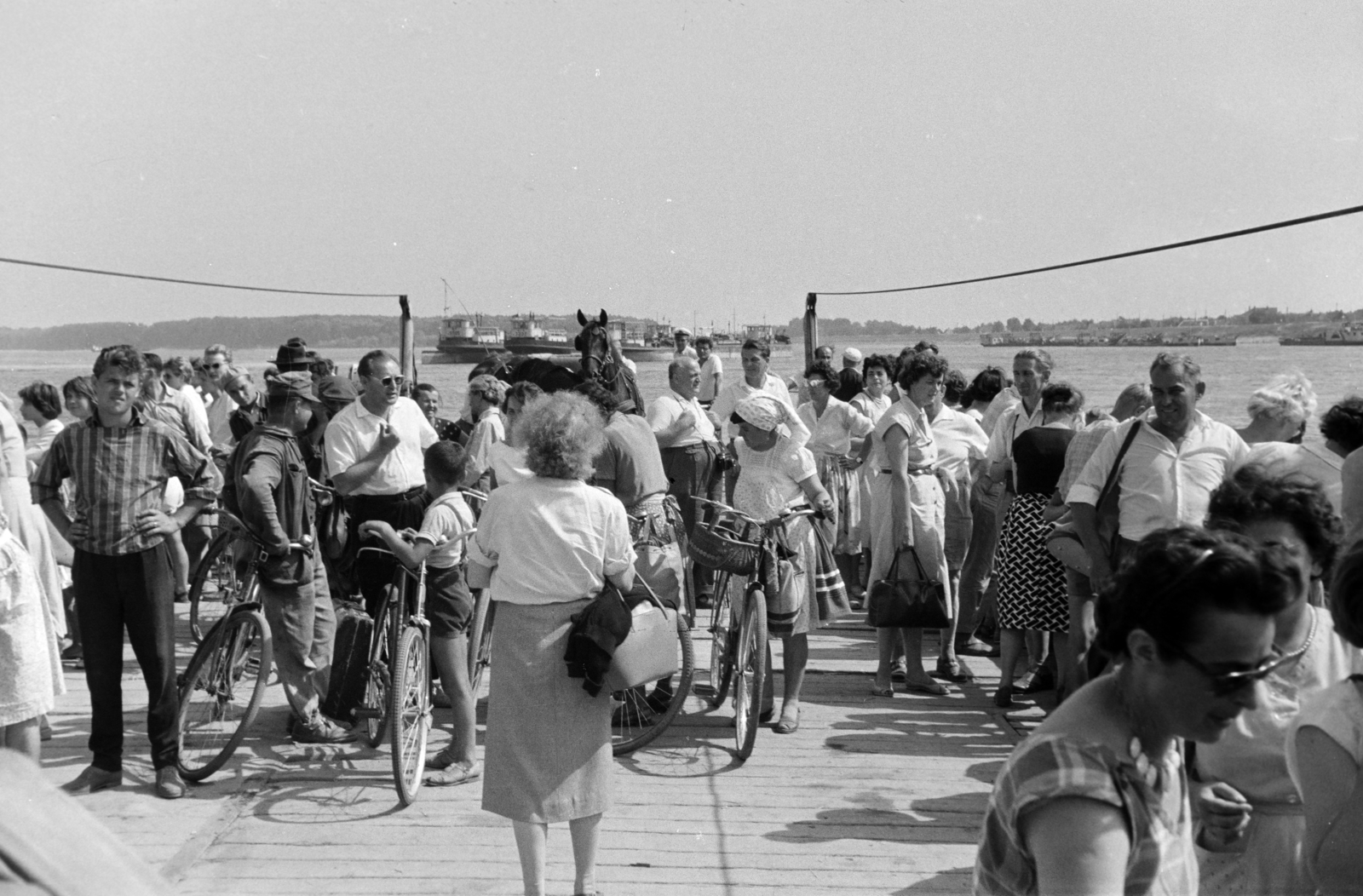 Hungary, Mohács, kompjárat a Dunán., 1962, Hunyady József, bicycle, Fortepan #218840