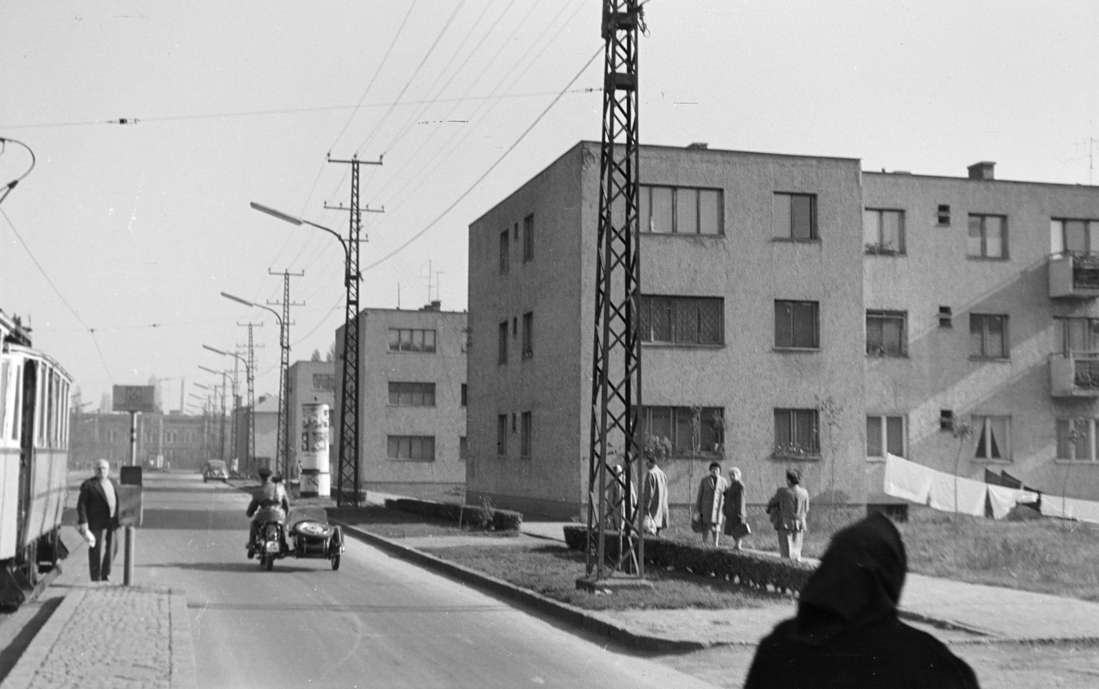 Hungary, Miskolc, Selyemrét, Bajcsy-Zsilinszky utca, szemben távolabb a Baross Gábor út melletti épület látszik., 1961, Hunyady József, motorcycle with sidecar, Fortepan #218908