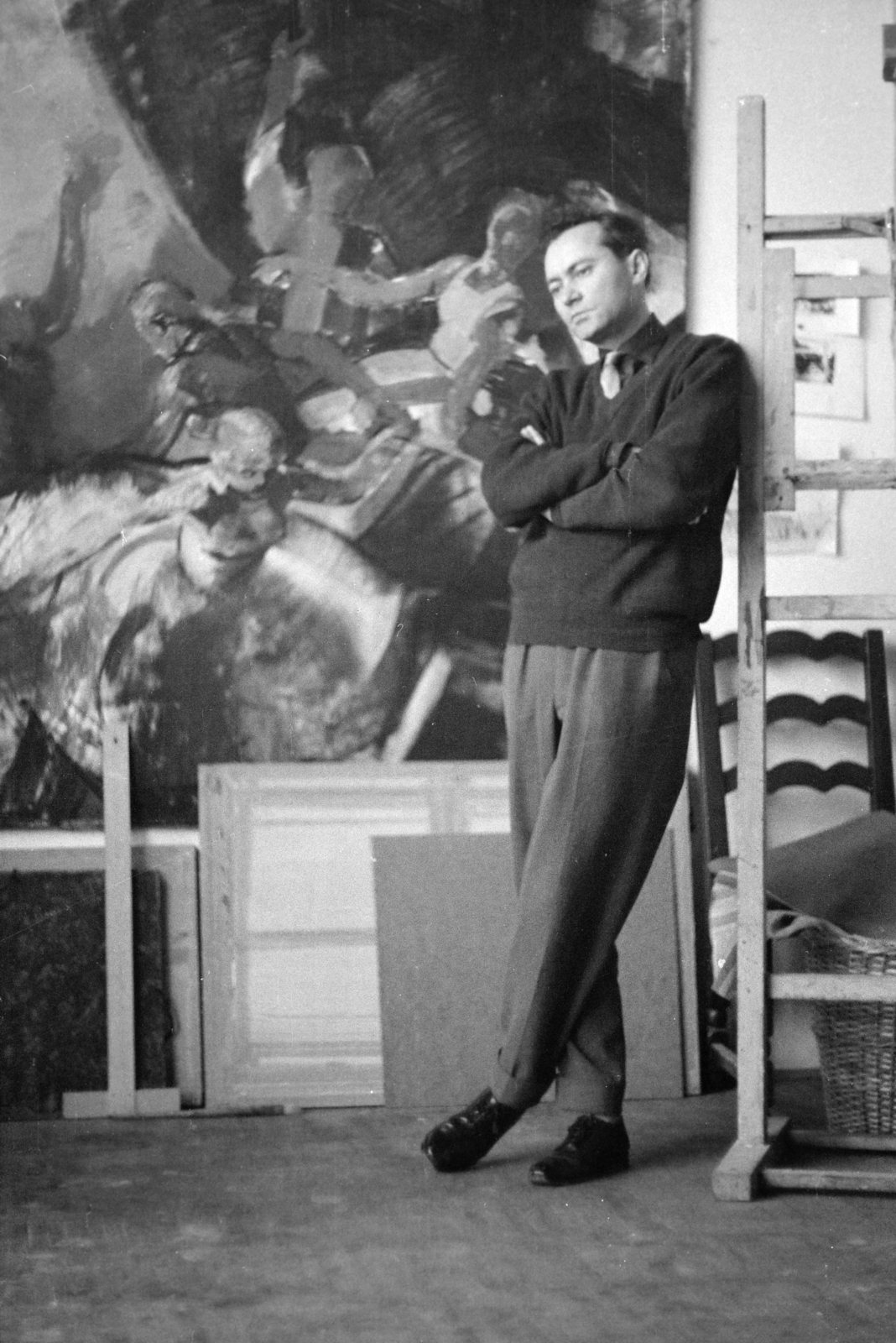 Hungary, Lukovszky László festőművész., 1959, Hunyady József, leg over leg, Fortepan #218917