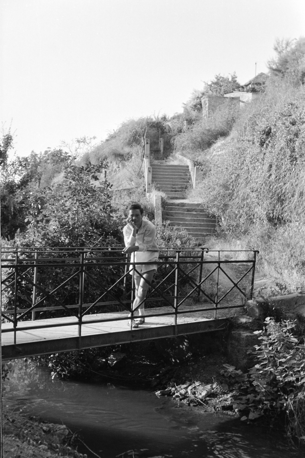 Hungary, Veszprém, a Séd patak feletti híd a Szerelem-sziget és a Kertalja utcához vezető lépcső között., 1964, Krantz Károly, Fortepan #219213