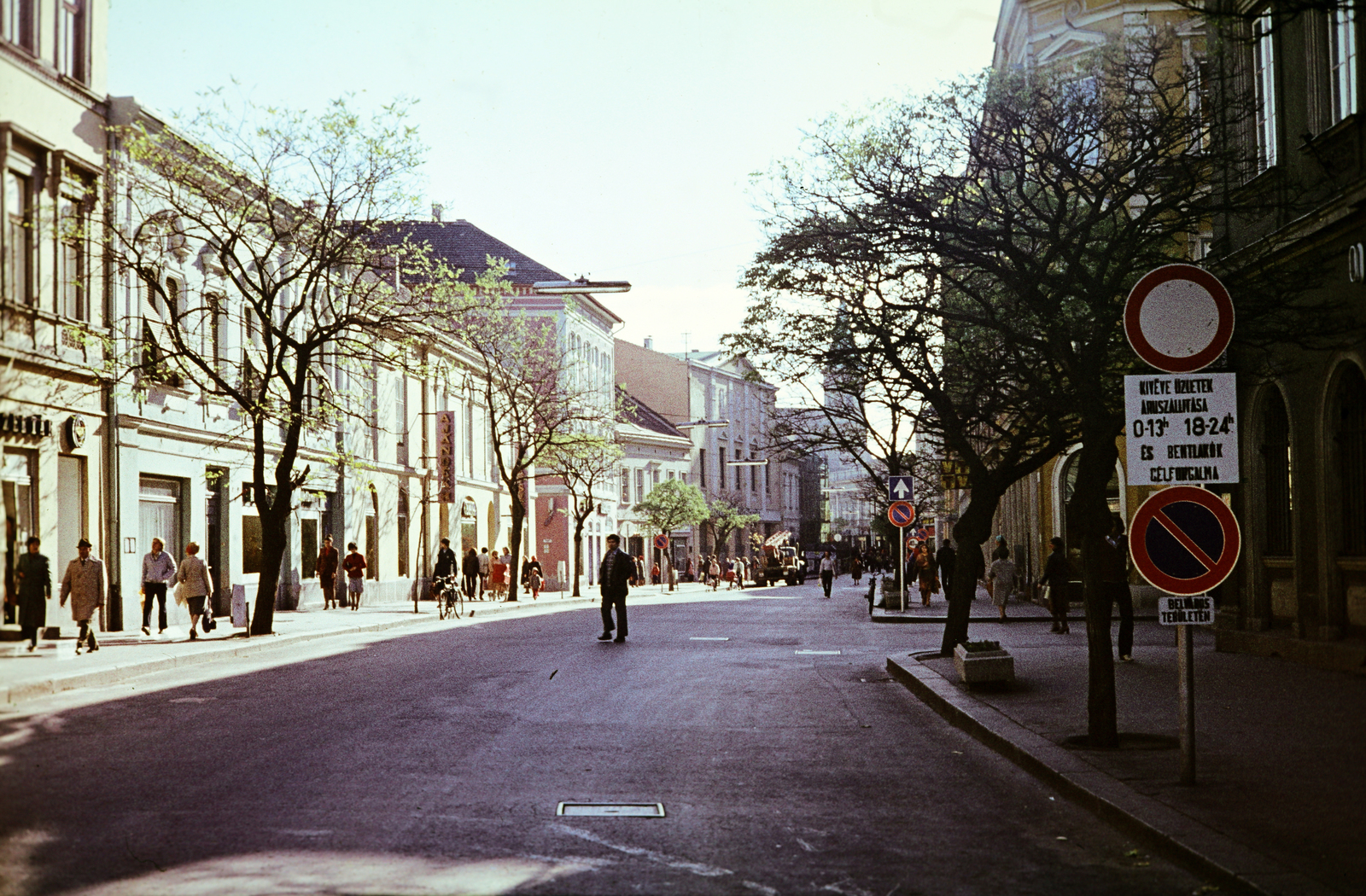 Hungary, Székesfehérvár, Fő (Március 15.) utca, háttérben a Szent Imre-templom tornya., 1980, Mezey András, colorful, Fortepan #219857