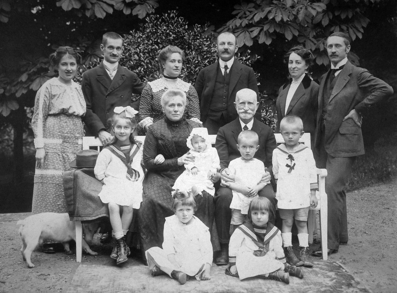 1914, Lakatos Mária, family, dog, tableau, sailor blouse, Fortepan #21995