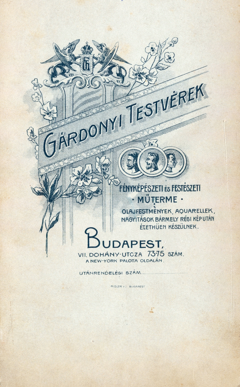 Magyarország, Budapest VII., Dohány utca 73-75., Gárdonyi testvérek fényképészeti és festészeti műterme., 1906, Háy András, hátlap, fényképész, műterem, Budapest, Fortepan #220158