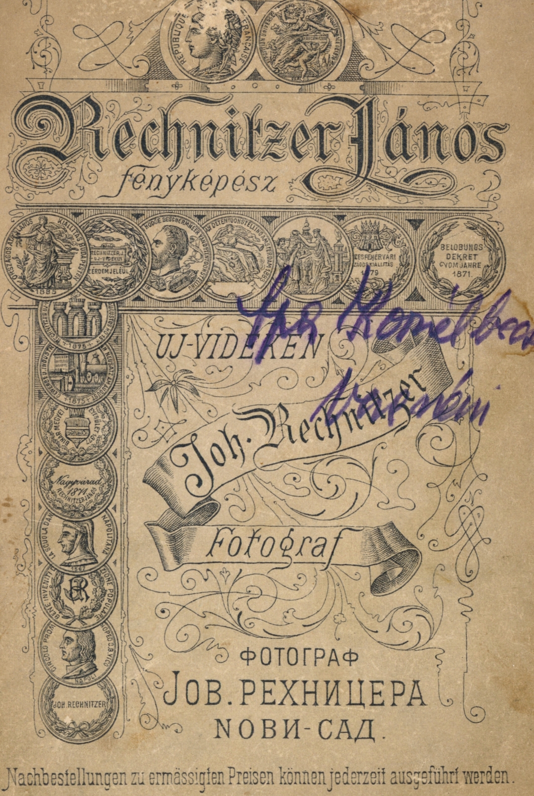 Újvidék, 1908, Háy András, hátlap, fényképész, műterem, Fortepan #220163