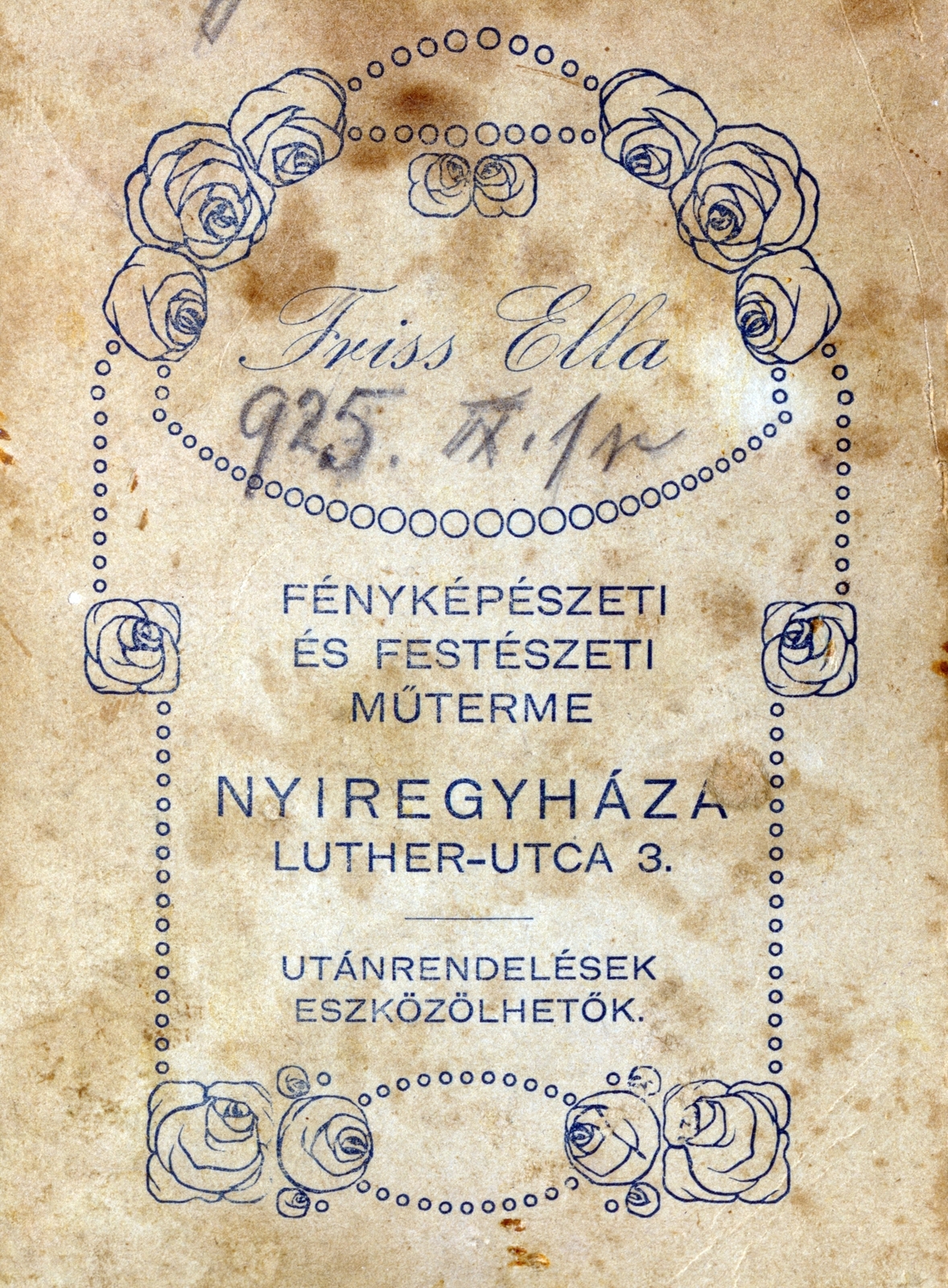 Nyíregyháza, 1925, Horváth Ida, verso, Fortepan #220337