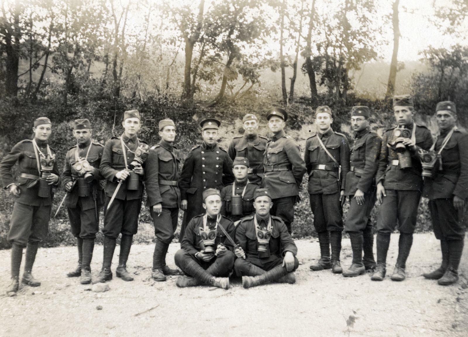 1938, Matthaeidesz Konrád, uniform, tableau, bayonet, gas mask, Fortepan #220841