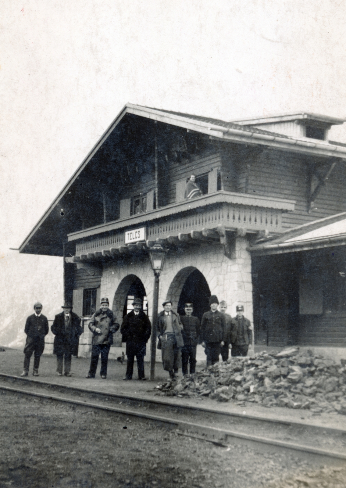 Romania,Transylvania, Telciu, vasútállomás., 1940, Okos-Udvarhelyi, train station, narrow-gauge railway, Fortepan #221061