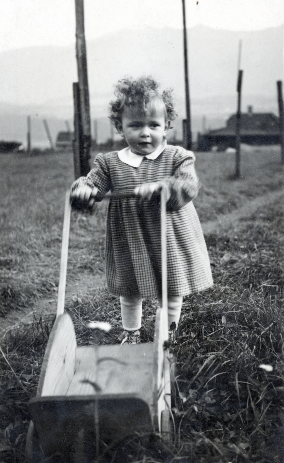 1950, Hámornik Balázs, pylon, girl, baby carriage, toy, Fortepan #221070